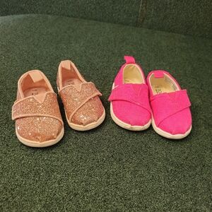 Toms Kids Glitter Pink and Bright Pink shoes